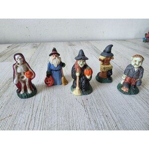 Vintage porcelain Frankenstein wizard witch skeleton sign village Halloween deco